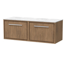 Hudson Reed Lille 1200mm Wall Hung Single Drawer Vanity With Marble Worktop Contemp Antique Oak MFC Textured Woodgrain,natural Marble 449x1210x460mm - LIL2722WMT2 - JJ Building Materials