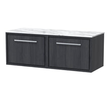 Hudson Reed Lille 1200mm Wall Hung Single Drawer Vanity With Marble Worktop Contemp Graphite Grey Woodgrain MFC Textured Woodgrain,natural Marble 449x1210x460mm - LIL2222CMT2 - JJ Building Materials