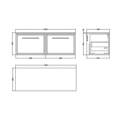 Hudson Reed Lille 1200mm Wall Hung Single Drawer Vanity With Worktop Contemp Antique Oak MFC Textured Woodgrain 449x605x460mm - JJ Building Materials