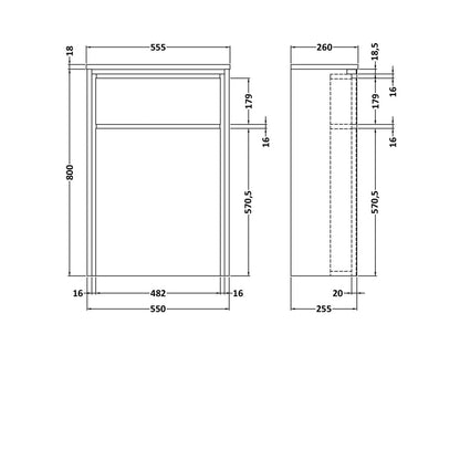 Hudson Reed Lille 550mm Wc Unit (255 Deep) Contemp Graphite Grey Woodgrain MFC Textured Woodgrain 818x550x255mm - JJ Building Materials