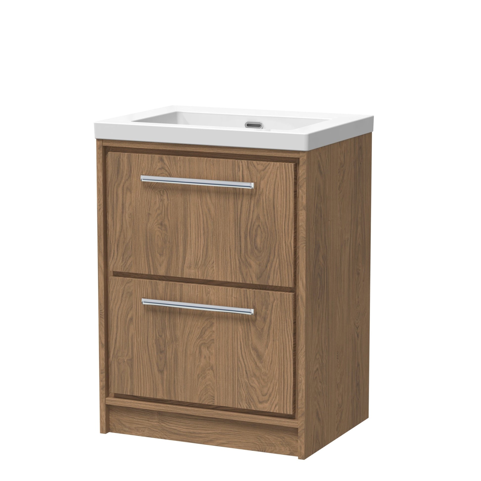 Hudson Reed Lille 600mm Floor Standing 2 - drawer Vanity With Basin - 0 Tap Hole Contemp Antique Oak Fireclay,MFC Textured Woodgrain 845x613x462mm - JJ Building Materials
