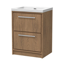 Hudson Reed Lille 600mm Floor Standing 2-drawer Vanity With Basin - 0 Tap Hole Contemp Antique Oak Fireclay,MFC Textured Woodgrain 845x613x462mm - JJ Building Materials