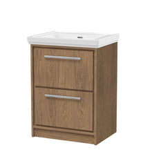 Hudson Reed Lille 600mm Floor Standing 2 - drawer Vanity With Basin - 0 Tap Hole Contemp Antique Oak Fireclay,MFC Textured Woodgrain 866x630x471mm - JJ Building Materials