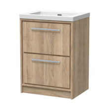 Hudson Reed Lille 600mm Floor Standing 2-drawer Vanity With Basin - 0 Tap Hole Contemp Bleached Oak Fireclay,MFC Textured Woodgrain 845x613x462mm - JJ Building Materials