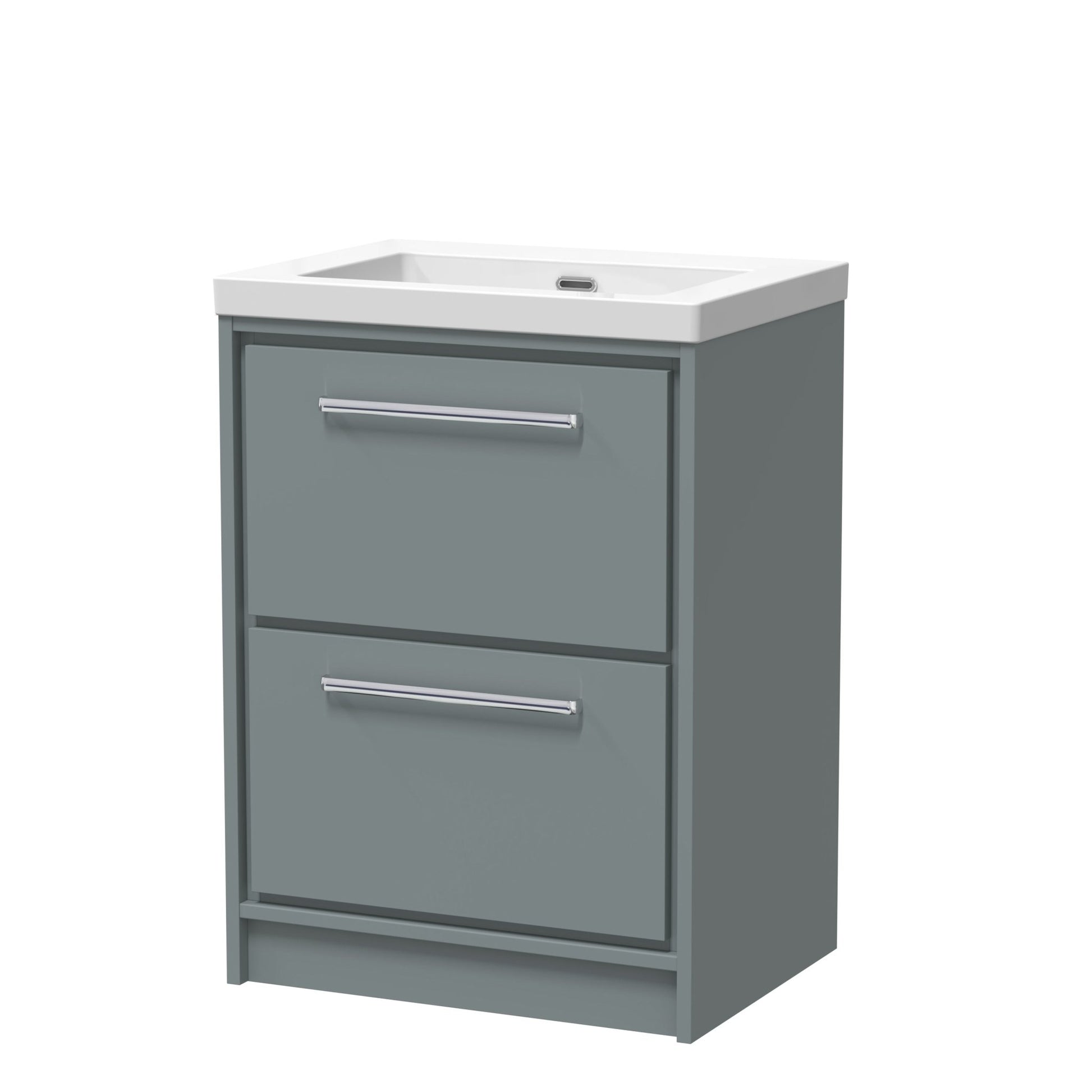 Hudson Reed Lille 600mm Floor Standing 2 - drawer Vanity With Basin - 0 Tap Hole Contemp Coastal Grey Fireclay,MFC Smooth Matt 845x613x462mm - JJ Building Materials