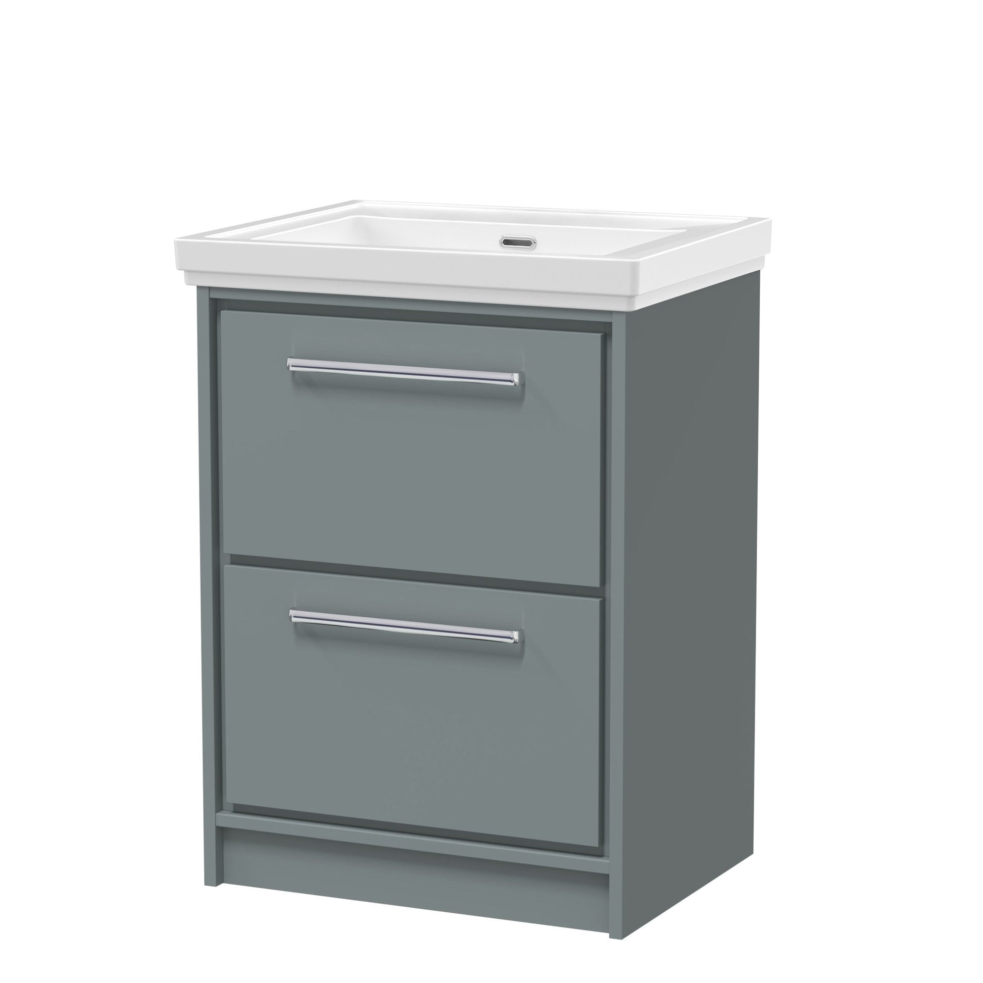 Hudson Reed Lille 600mm Floor Standing 2 - drawer Vanity With Basin - 0 Tap Hole Contemp Coastal Grey Fireclay,MFC Smooth Matt 866x630x471mm - JJ Building Materials