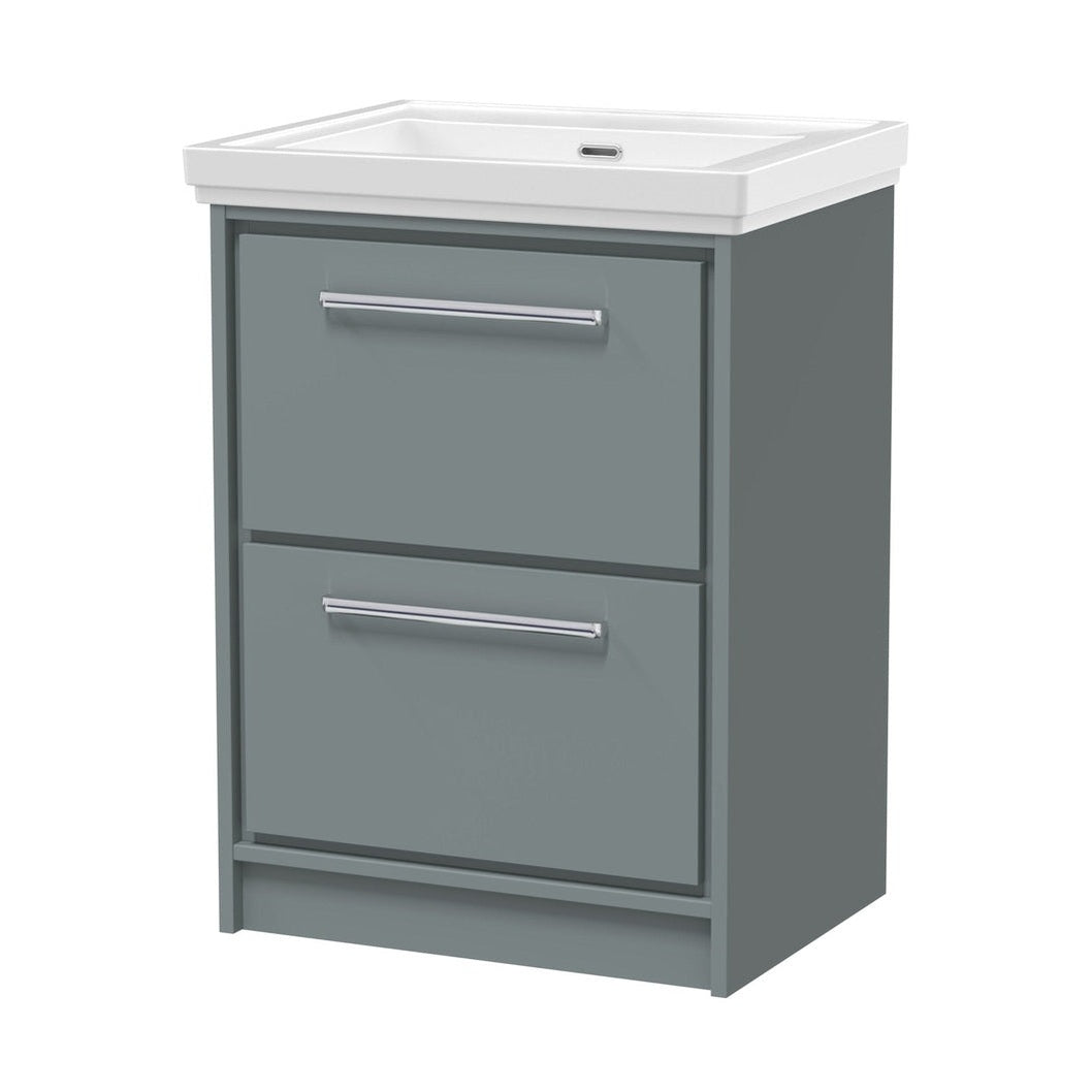 Hudson Reed Lille 600mm Floor Standing 2-drawer Vanity With Basin - 0 Tap Hole Contemp Coastal Grey Fireclay,MFC Smooth Matt 866x630x471mm - JJ Building Materials