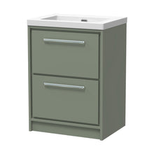 Hudson Reed Lille 600mm Floor Standing 2-drawer Vanity With Basin - 0 Tap Hole Contemp Fern Green Fireclay,MFC Smooth Matt 845x613x462mm - JJ Building Materials