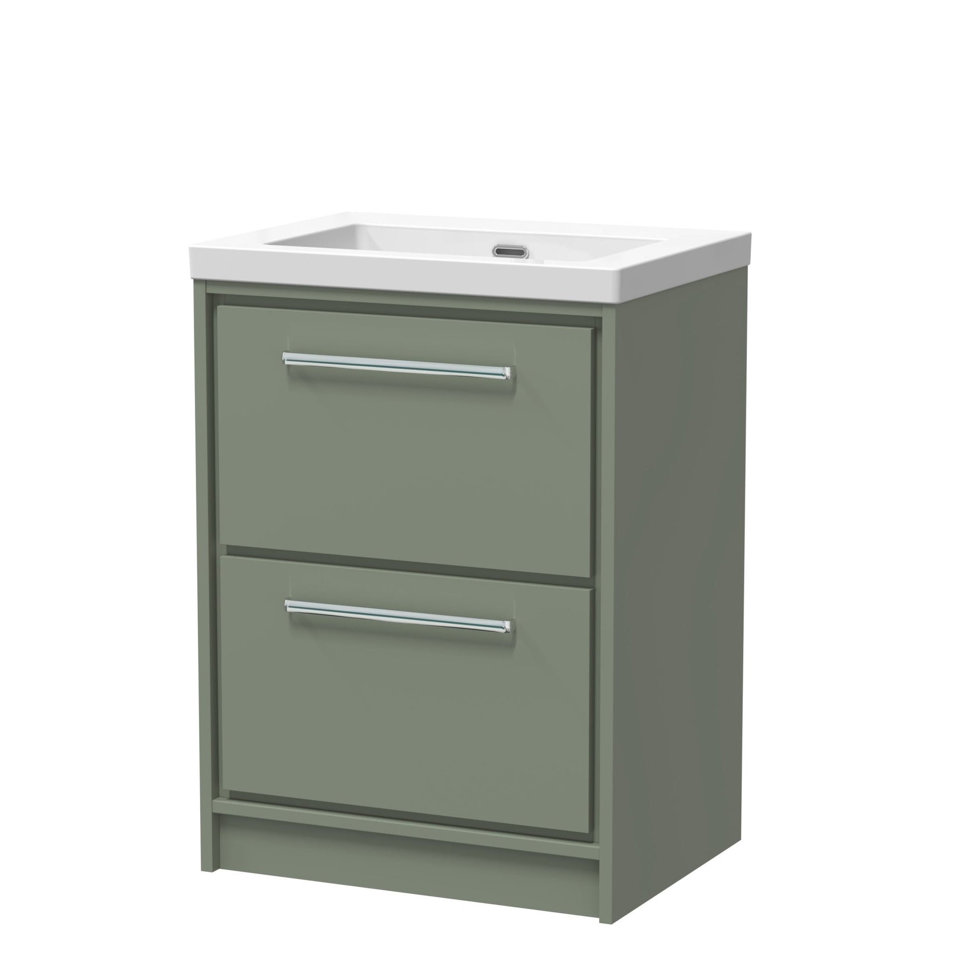 Hudson Reed Lille 600mm Floor Standing 2 - drawer Vanity With Basin - 0 Tap Hole Contemp Fern Green Fireclay,MFC Smooth Matt 845x613x462mm - JJ Building Materials