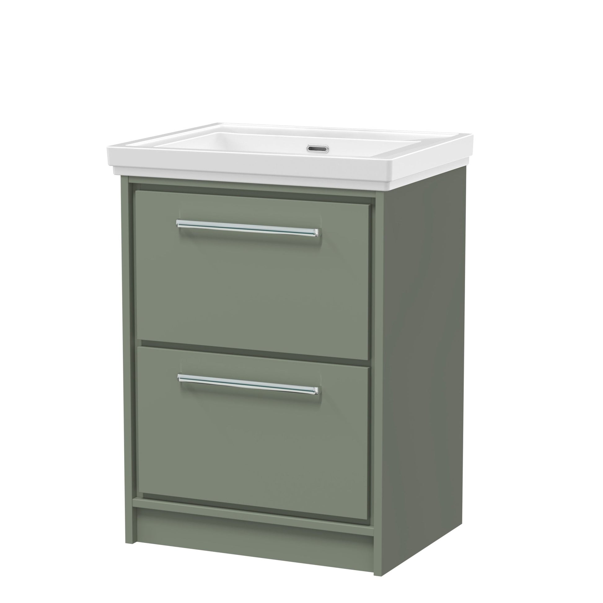 Hudson Reed Lille 600mm Floor Standing 2 - drawer Vanity With Basin - 0 Tap Hole Contemp Fern Green Fireclay,MFC Smooth Matt 866x630x471mm - JJ Building Materials