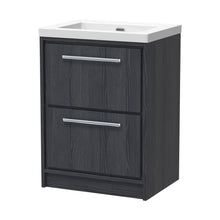 Hudson Reed Lille 600mm Floor Standing 2-drawer Vanity With Basin - 0 Tap Hole Contemp Graphite Grey Woodgrain Fireclay,MFC Textured Woodgrain 845x613x462mm - JJ Building Materials