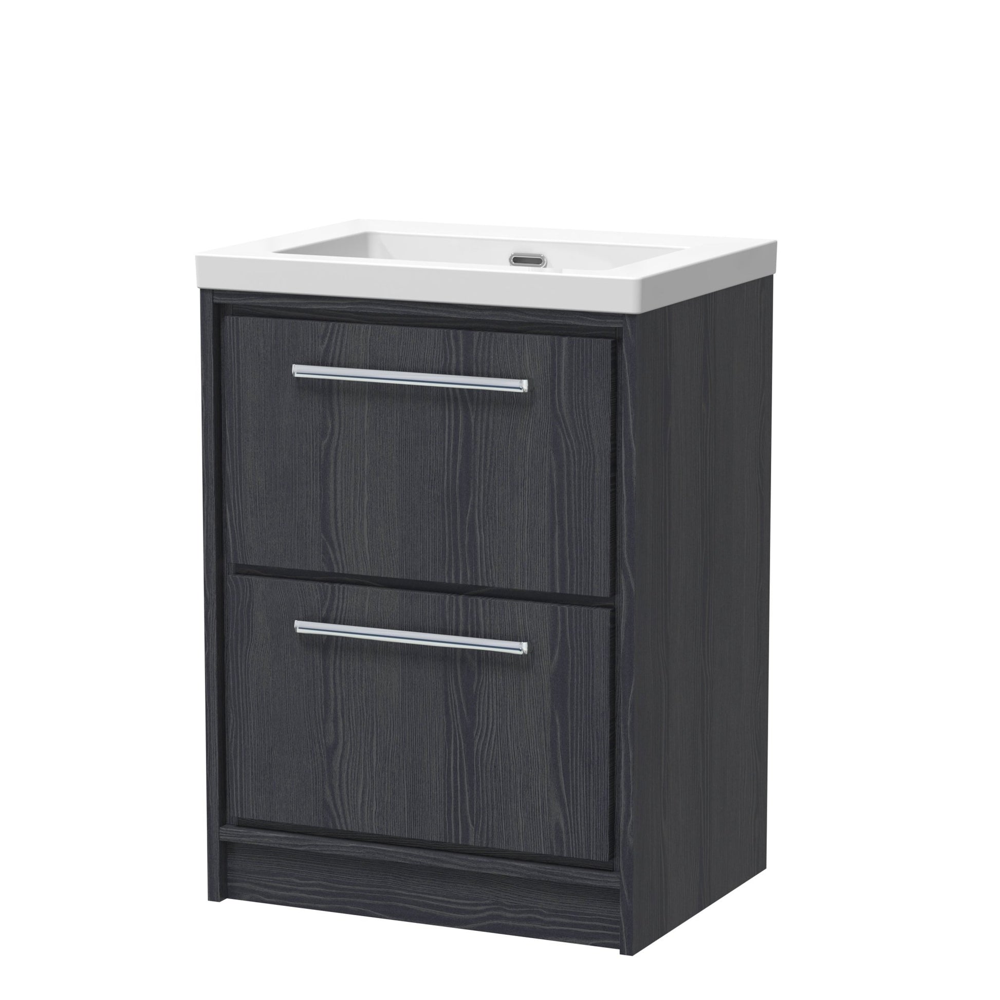 Hudson Reed Lille 600mm Floor Standing 2 - drawer Vanity With Basin - 0 Tap Hole Contemp Graphite Grey Woodgrain Fireclay,MFC Textured Woodgrain 845x613x462mm - JJ Building Materials