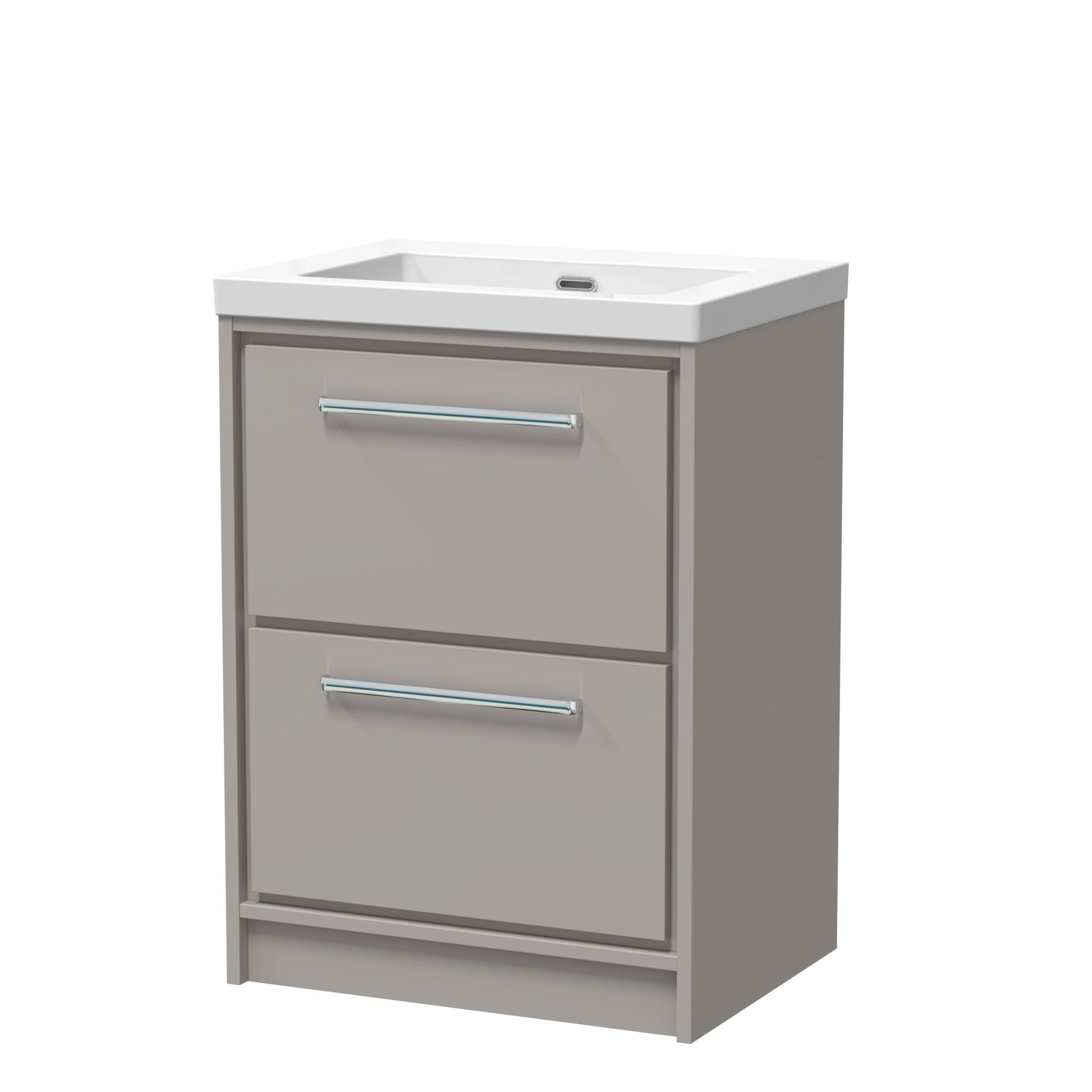 Hudson Reed Lille 600mm Floor Standing 2 - drawer Vanity With Basin - 0 Tap Hole Contemp Pebble Grey Fireclay,MFC Smooth Matt 845x613x462mm - JJ Building Materials