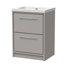 Hudson Reed Lille 600mm Floor Standing 2-drawer Vanity With Basin - 0 Tap Hole Contemp Pebble Grey Fireclay,MFC Smooth Matt 845x613x462mm - JJ Building Materials