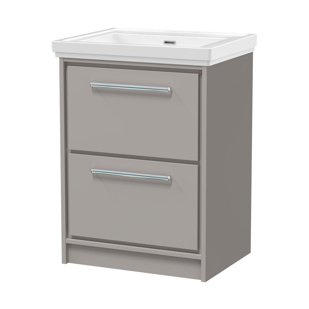 Hudson Reed Lille 600mm Floor Standing 2-drawer Vanity With Basin - 0 Tap Hole Contemp Pebble Grey Fireclay,MFC Smooth Matt 866x630x471mm - JJ Building Materials