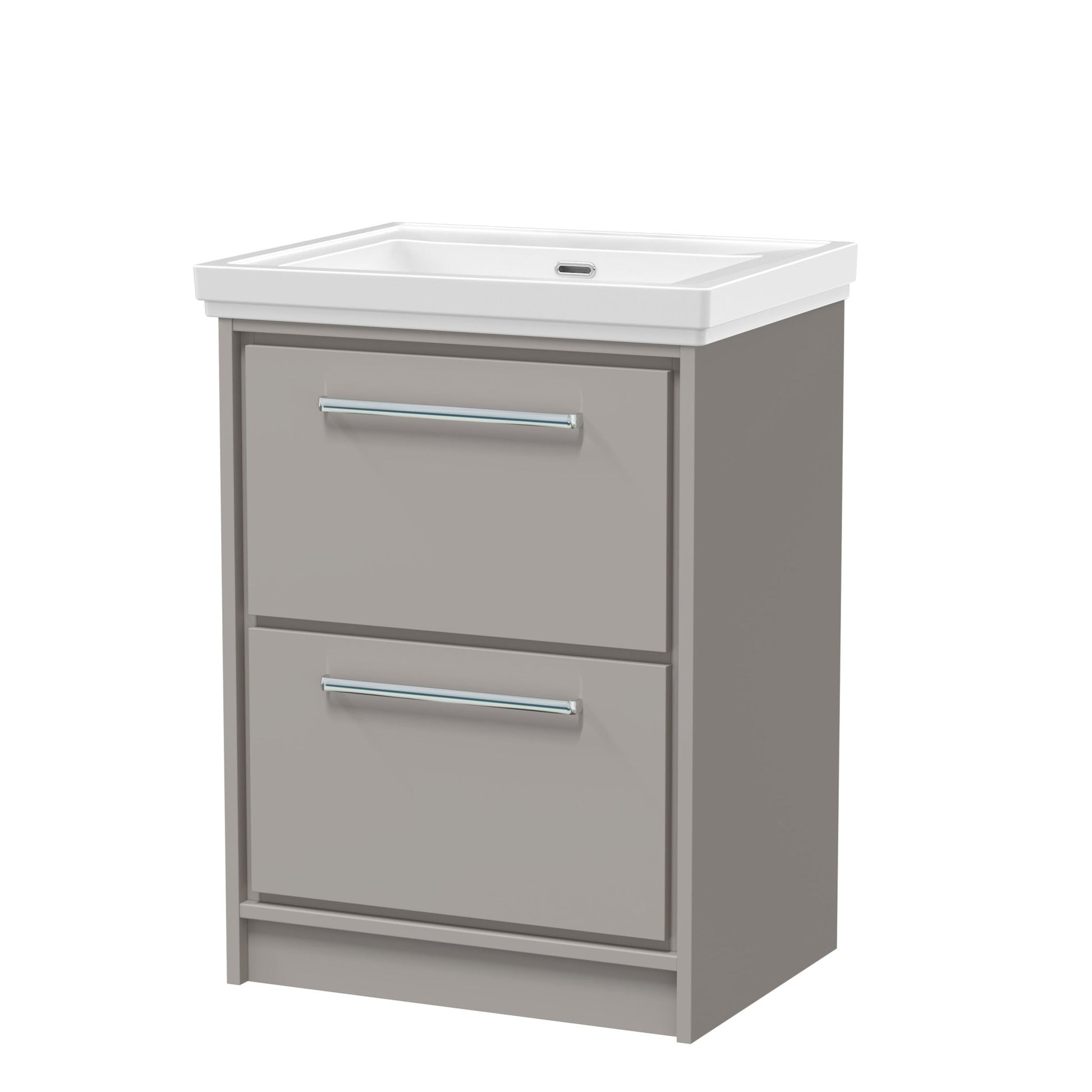 Hudson Reed Lille 600mm Floor Standing 2 - drawer Vanity With Basin - 0 Tap Hole Contemp Pebble Grey Fireclay,MFC Smooth Matt 866x630x471mm - JJ Building Materials