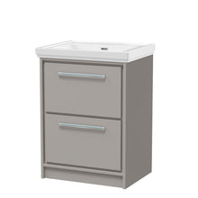 Hudson Reed Lille 600mm Floor Standing 2 - drawer Vanity With Basin - 0 Tap Hole Contemp Pebble Grey Fireclay,MFC Smooth Matt 866x630x471mm - JJ Building Materials