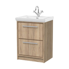 Hudson Reed Lille 600mm Floor Standing 2-drawer Vanity With Basin - 1 Tap Hole Contemp Bleached Oak Fireclay,MFC Textured Woodgrain 866x630x471mm - JJ Building Materials