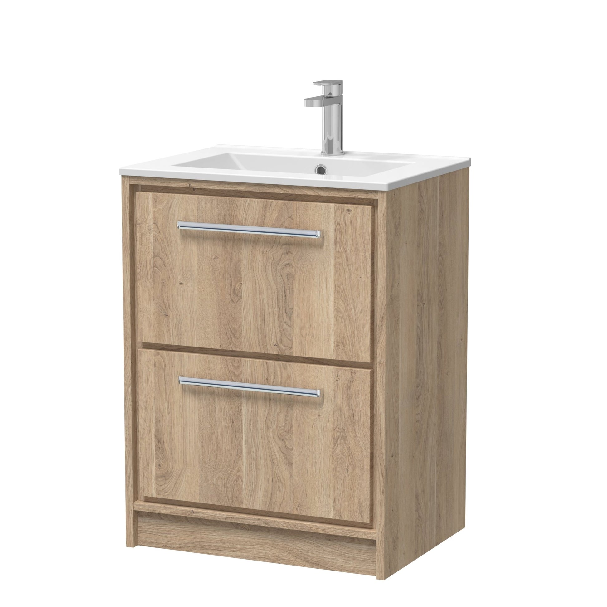 Hudson Reed Lille 600mm Floor Standing 2 - drawer Vanity With Basin - 1 Tap Hole Contemp Bleached Oak MFC Textured Woodgrain,vitreous China 818x605x460mm - JJ Building Materials
