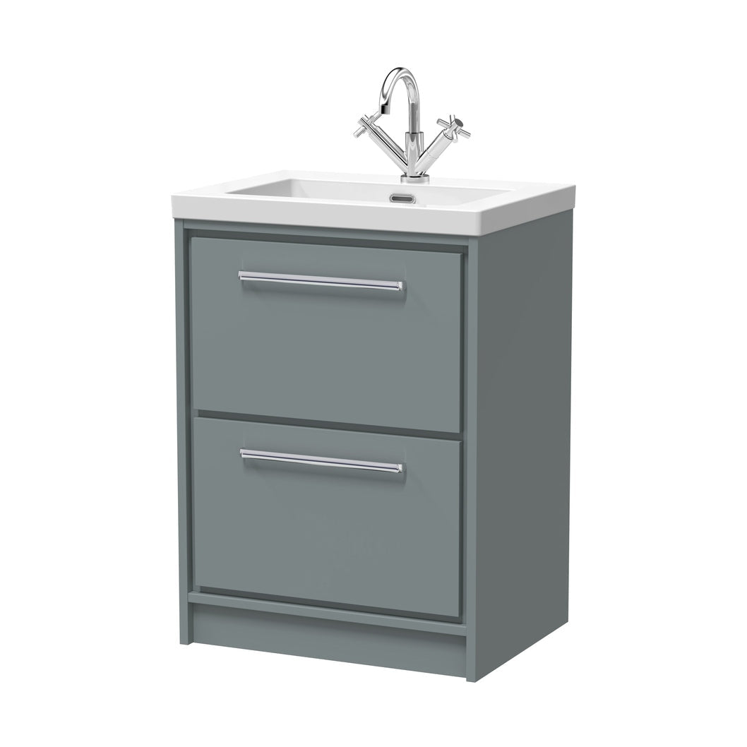 Hudson Reed Lille 600mm Floor Standing 2-drawer Vanity With Basin - 1 Tap Hole Contemp Coastal Grey Fireclay,MFC Smooth Matt 845x613x462mm - JJ Building Materials