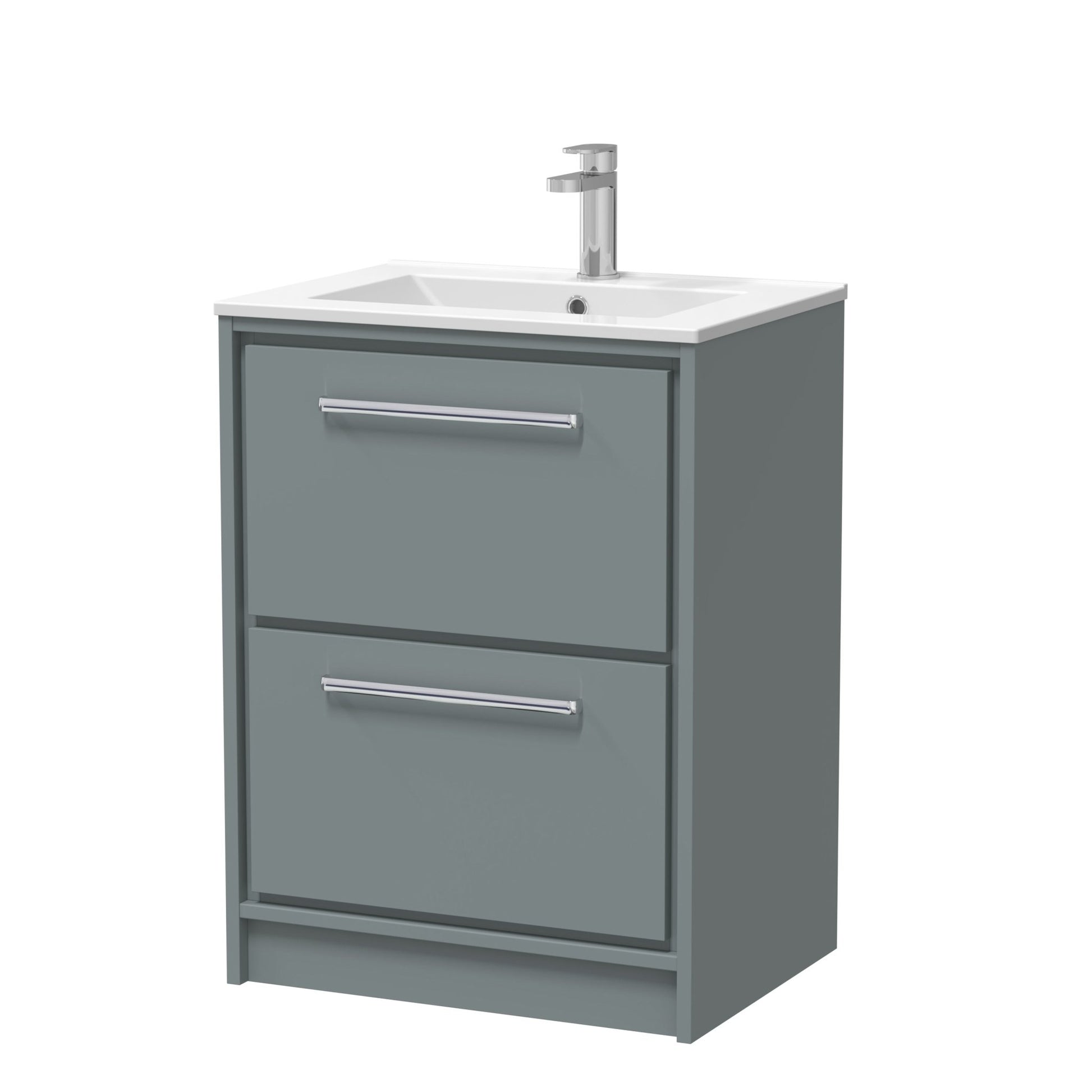 Hudson Reed Lille 600mm Floor Standing 2 - drawer Vanity With Basin - 1 Tap Hole Contemp Coastal Grey MFC Smooth Matt,vitreous China 818x605x460mm - JJ Building Materials