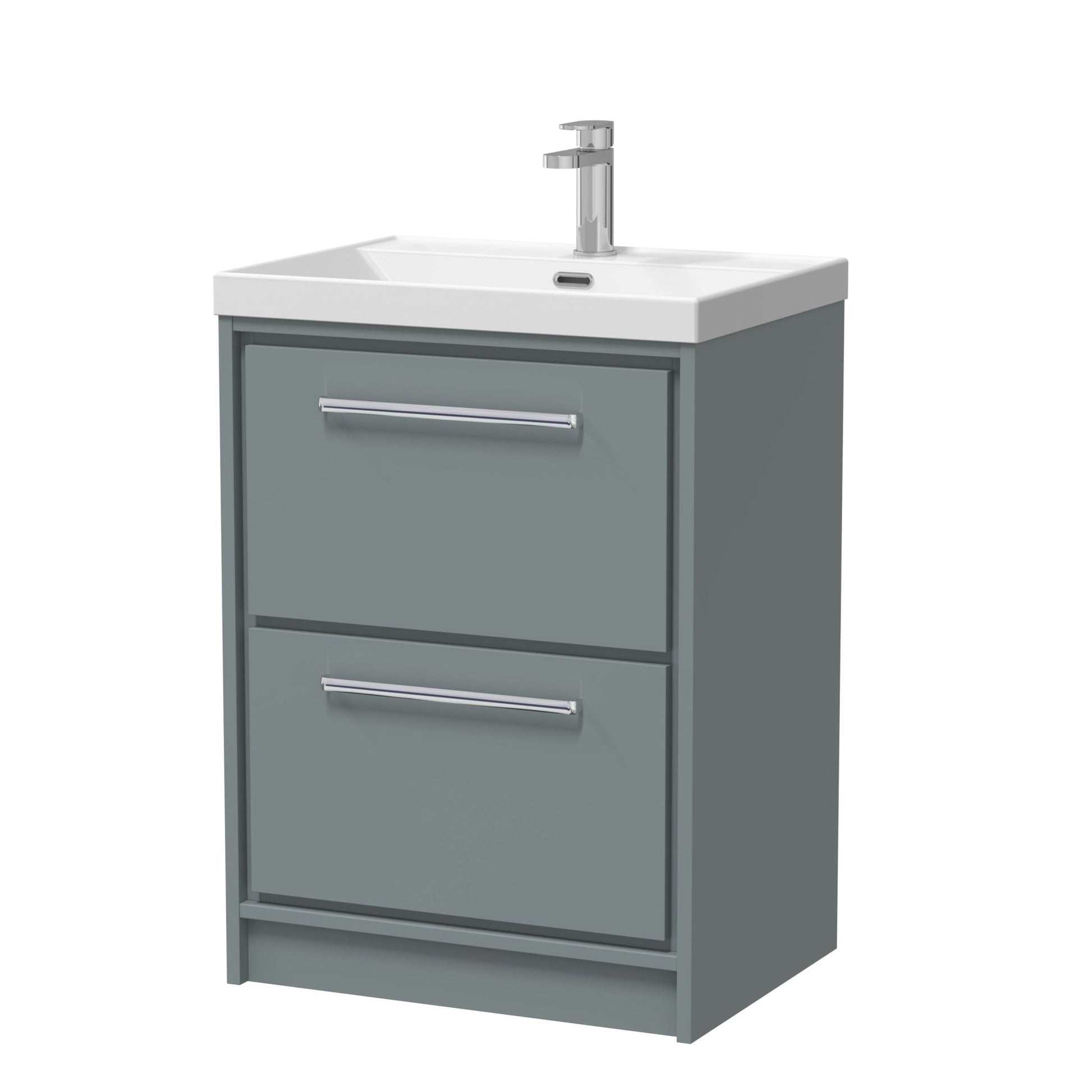 Hudson Reed Lille 600mm Floor Standing 2 - drawer Vanity With Basin - 1 Tap Hole Contemp Coastal Grey MFC Smooth Matt,vitreous China 850x610x460mm - JJ Building Materials