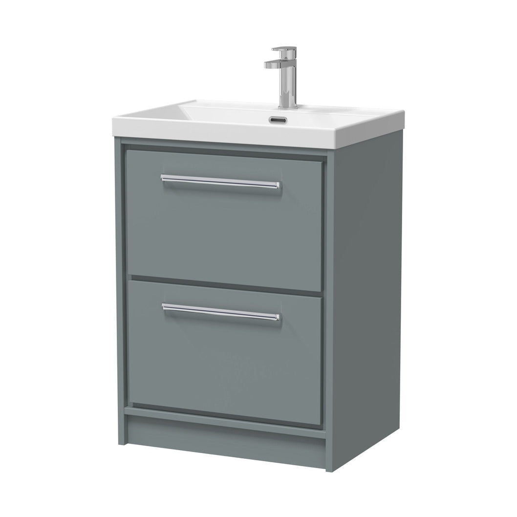 Hudson Reed Lille 600mm Floor Standing 2-drawer Vanity With Basin - 1 Tap Hole Contemp Coastal Grey MFC Smooth Matt,vitreous China 850x610x460mm - JJ Building Materials