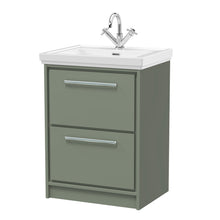 Hudson Reed Lille 600mm Floor Standing 2 - drawer Vanity With Basin - 1 Tap Hole Contemp Fern Green Fireclay,MFC Smooth Matt 866x630x471mm - JJ Building Materials