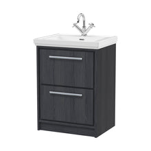 Hudson Reed Lille 600mm Floor Standing 2-drawer Vanity With Basin - 1 Tap Hole Contemp Graphite Grey Woodgrain Fireclay,MFC Textured Woodgrain 866x630x471mm - JJ Building Materials