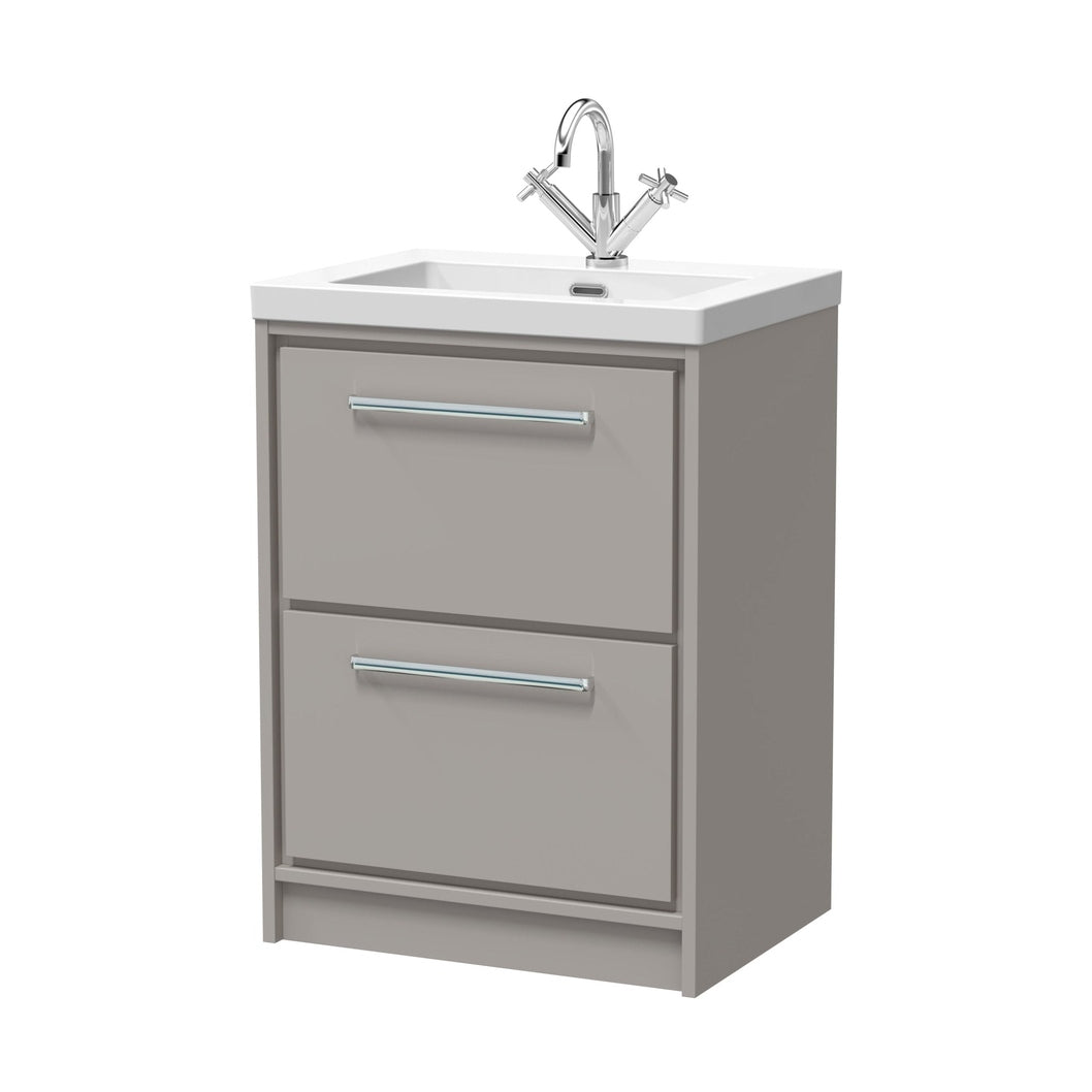 Hudson Reed Lille 600mm Floor Standing 2-drawer Vanity With Basin - 1 Tap Hole Contemp Pebble Grey Fireclay,MFC Smooth Matt 845x613x462mm - JJ Building Materials