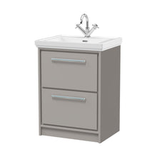 Hudson Reed Lille 600mm Floor Standing 2-drawer Vanity With Basin - 1 Tap Hole Contemp Pebble Grey Fireclay,MFC Smooth Matt 866x630x471mm - JJ Building Materials
