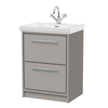 Hudson Reed Lille 600mm Floor Standing 2 - drawer Vanity With Basin - 1 Tap Hole Contemp Pebble Grey Fireclay,MFC Smooth Matt 866x630x471mm - JJ Building Materials
