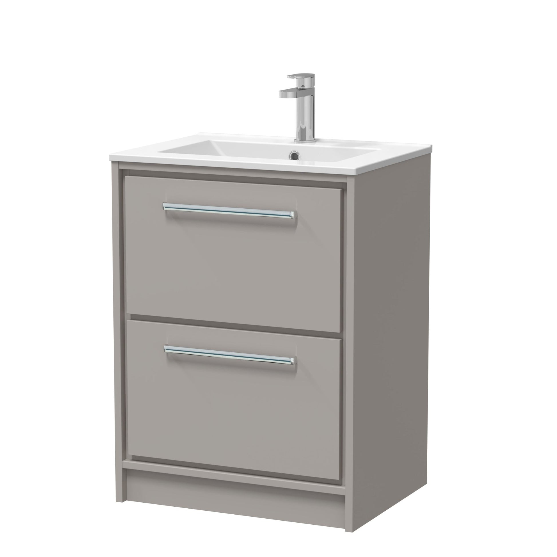 Hudson Reed Lille 600mm Floor Standing 2 - drawer Vanity With Basin - 1 Tap Hole Contemp Pebble Grey MFC Smooth Matt,vitreous China 818x605x460mm - JJ Building Materials