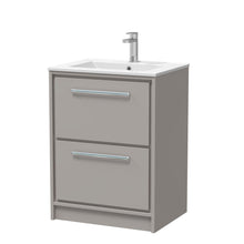 Hudson Reed Lille 600mm Floor Standing 2 - drawer Vanity With Basin - 1 Tap Hole Contemp Pebble Grey MFC Smooth Matt,vitreous China 818x605x460mm - JJ Building Materials