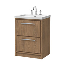 Hudson Reed Lille 600mm Floor Standing 2-drawer Vanity With Basin - 3 Tap Hole Contemp Antique Oak Fireclay,MFC Textured Woodgrain 845x613x462mm - JJ Building Materials