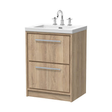 Hudson Reed Lille 600mm Floor Standing 2-drawer Vanity With Basin - 3 Tap Hole Contemp Bleached Oak Fireclay,MFC Textured Woodgrain 845x613x462mm - JJ Building Materials