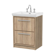 Hudson Reed Lille 600mm Floor Standing 2-drawer Vanity With Basin - 3 Tap Hole Contemp Bleached Oak Fireclay,MFC Textured Woodgrain 866x630x471mm - JJ Building Materials
