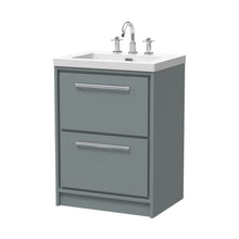 Hudson Reed Lille 600mm Floor Standing 2-drawer Vanity With Basin - 3 Tap Hole Contemp Coastal Grey Fireclay,MFC Smooth Matt 845x613x462mm - JJ Building Materials