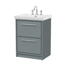 Hudson Reed Lille 600mm Floor Standing 2-drawer Vanity With Basin - 3 Tap Hole Contemp Coastal Grey Fireclay,MFC Smooth Matt 866x630x471mm - JJ Building Materials