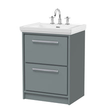 Hudson Reed Lille 600mm Floor Standing 2 - drawer Vanity With Basin - 3 Tap Hole Contemp Coastal Grey Fireclay,MFC Smooth Matt 866x630x471mm - JJ Building Materials