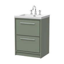 Hudson Reed Lille 600mm Floor Standing 2-drawer Vanity With Basin - 3 Tap Hole Contemp Fern Green Fireclay,MFC Smooth Matt 845x613x462mm - JJ Building Materials
