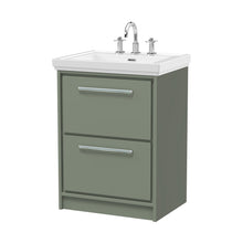 Hudson Reed Lille 600mm Floor Standing 2-drawer Vanity With Basin - 3 Tap Hole Contemp Fern Green Fireclay,MFC Smooth Matt 866x630x471mm - JJ Building Materials