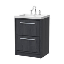 Hudson Reed Lille 600mm Floor Standing 2-drawer Vanity With Basin - 3 Tap Hole Contemp Graphite Grey Woodgrain Fireclay,MFC Textured Woodgrain 845x613x462mm - JJ Building Materials