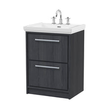 Hudson Reed Lille 600mm Floor Standing 2-drawer Vanity With Basin - 3 Tap Hole Contemp Graphite Grey Woodgrain Fireclay,MFC Textured Woodgrain 866x630x471mm - JJ Building Materials