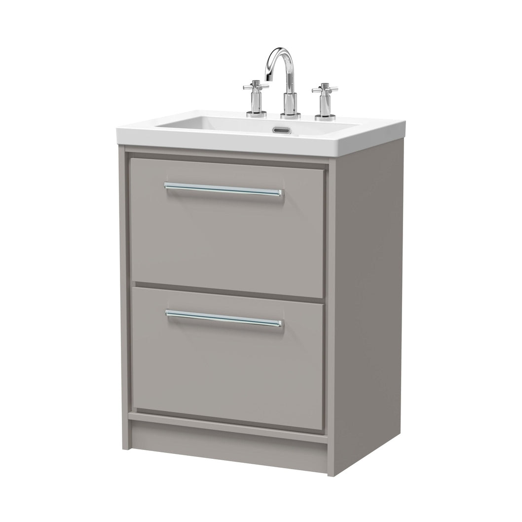 Hudson Reed Lille 600mm Floor Standing 2-drawer Vanity With Basin - 3 Tap Hole Contemp Pebble Grey Fireclay,MFC Smooth Matt 845x613x462mm - JJ Building Materials