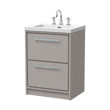 Hudson Reed Lille 600mm Floor Standing 2-drawer Vanity With Basin - 3 Tap Hole Contemp Pebble Grey Fireclay,MFC Smooth Matt 845x613x462mm - JJ Building Materials