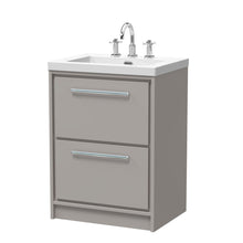 Hudson Reed Lille 600mm Floor Standing 2 - drawer Vanity With Basin - 3 Tap Hole Contemp Pebble Grey Fireclay,MFC Smooth Matt 845x613x462mm - JJ Building Materials