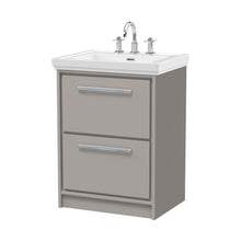 Hudson Reed Lille 600mm Floor Standing 2-drawer Vanity With Basin - 3 Tap Hole Contemp Pebble Grey Fireclay,MFC Smooth Matt 866x630x471mm - JJ Building Materials