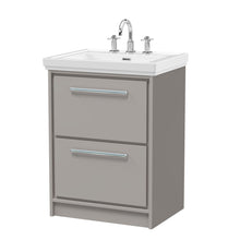 Hudson Reed Lille 600mm Floor Standing 2 - drawer Vanity With Basin - 3 Tap Hole Contemp Pebble Grey Fireclay,MFC Smooth Matt 866x630x471mm - JJ Building Materials
