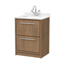 Hudson Reed Lille 600mm Floor Standing 2-drawer Vanity With Marble Worktop Basin Contemp Antique Oak MFC Textured Woodgrain,vitreous China 878x620x470mm - JJ Building Materials